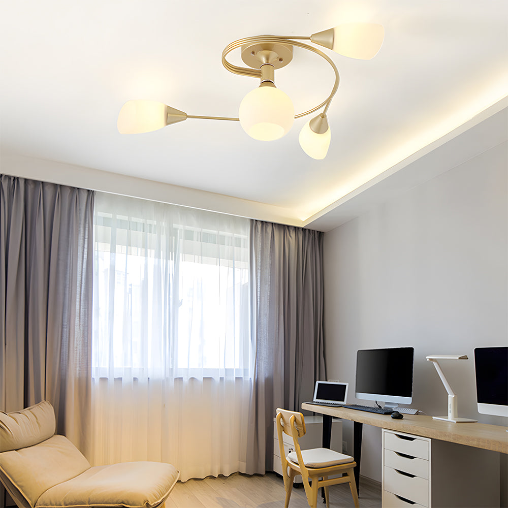 Modern Creative Ceiling Light Semi Flush Mount with White Glass Shade