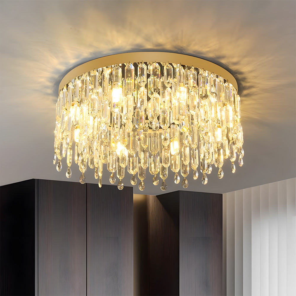 Luxury Gold Crystal Flush Mount Ceiling Light for Living Room