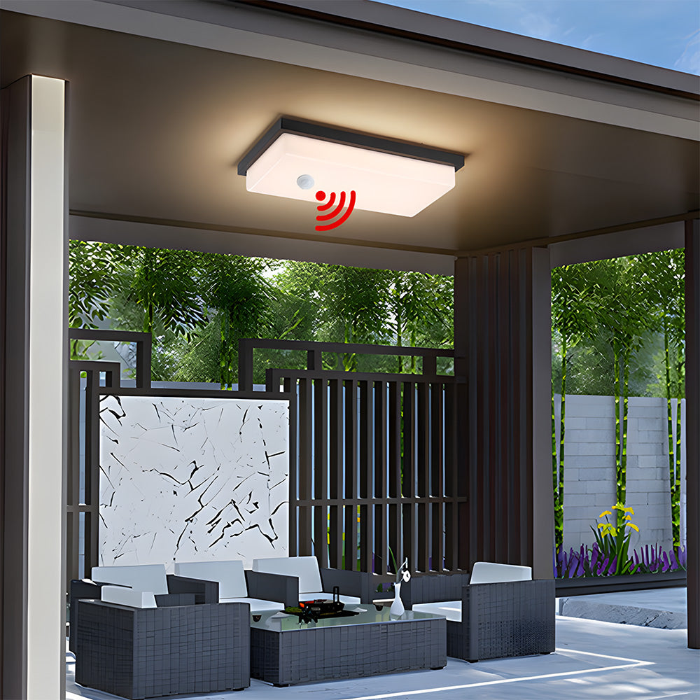 IP65 Rectangular Motion Sensor Aluminium PC Outdoor Ceiling Light for Entryway