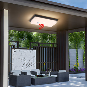 IP65 Rectangular Motion Sensor Aluminium PC Outdoor Ceiling Light for Entryway