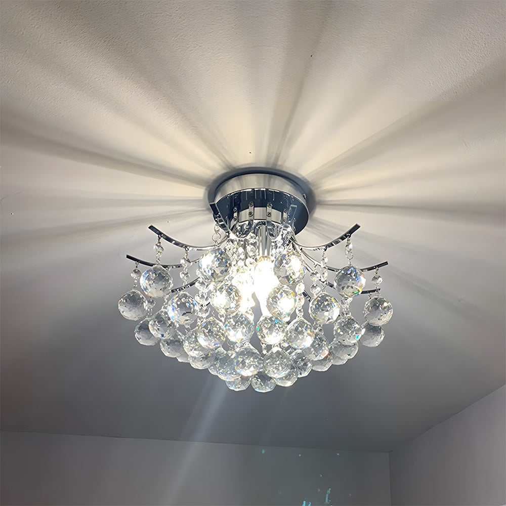Silver Crystal Bouquet Semi-Flush Ceiling Light for Hallway