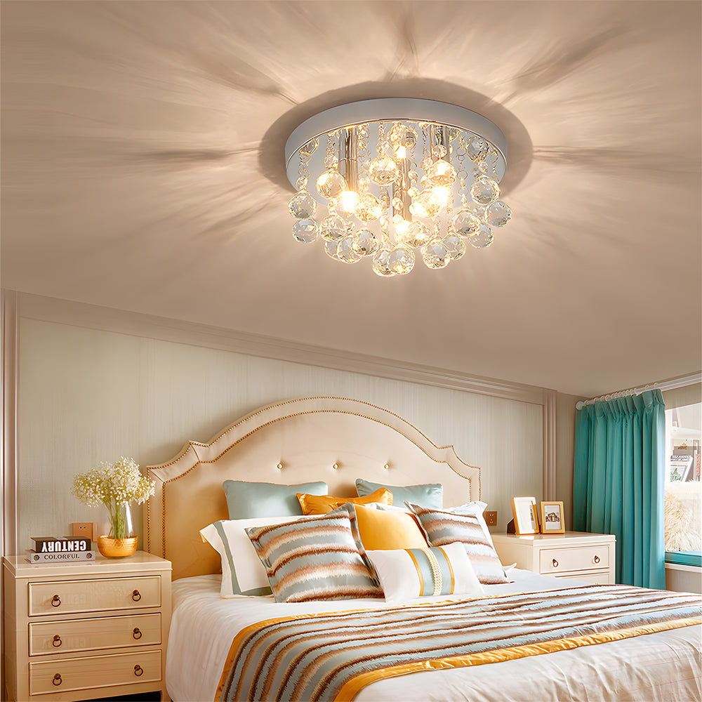 Modern Ceiling lights with Crystal Droplets, Chrome Finish