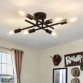 Sputnik Black Semi Flush Mount Ceiling Light for Farmhouse Kitchen Dining Room Hallway