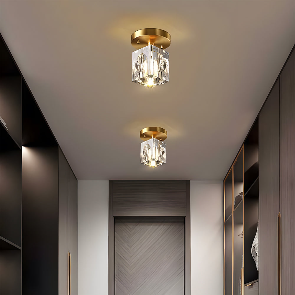 Modern Crystal Ceiling Light Fixture, Mini Flush Mount Copper Chandelier