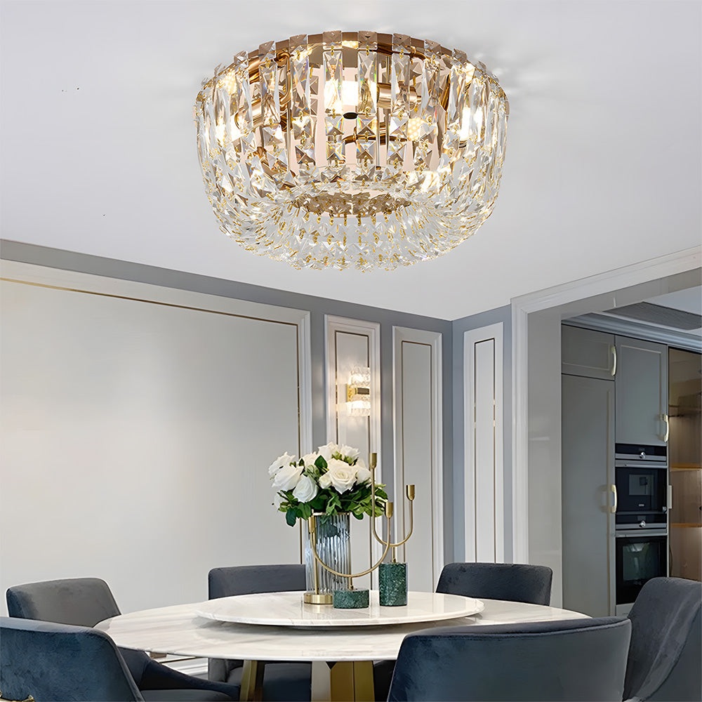 Luxury Multi-Tier Crystal Gold Flush Mount Ceiling Light for Living Room