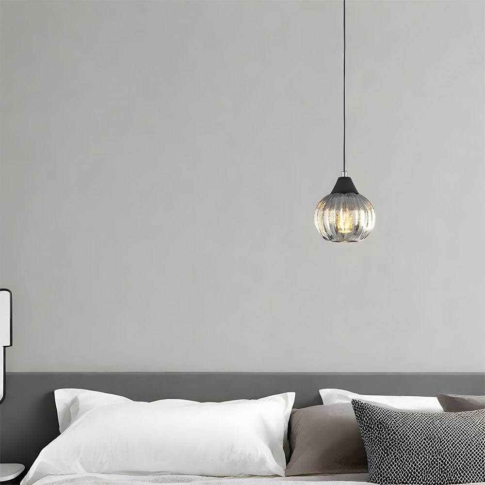 Modern Black Ribbed Glass Easy Fit Lamp Shade for Bedroom Living Room
