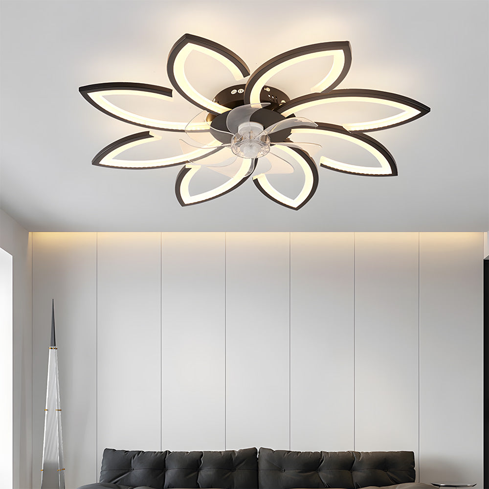 Modern Low Profile Flush Ceiling Fan with Lights, Dimmable, 6-Speed