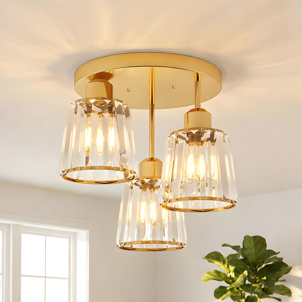 Modern Crystal Chandelier Flush Mount Ceiling Light for Living Room