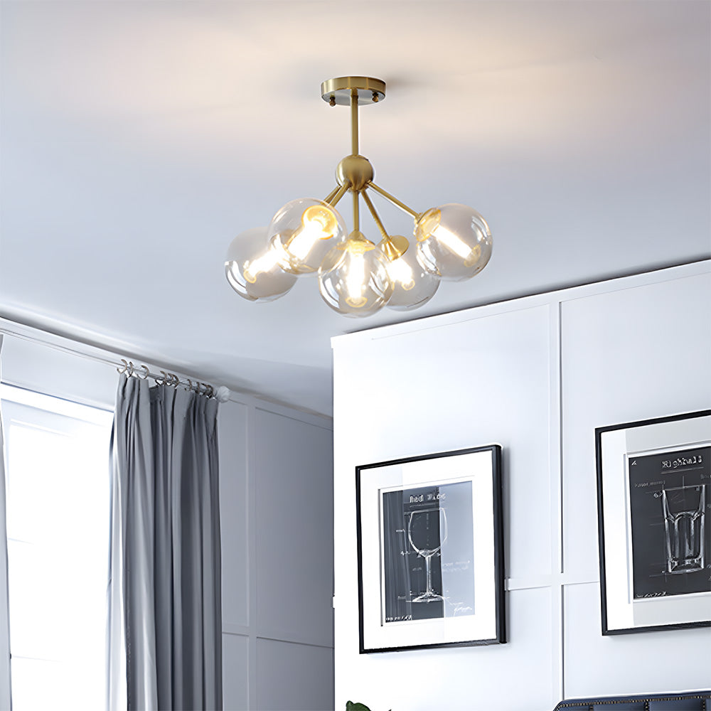 Amber Copper Glass Bubble Sputnik Pendant Light for Bedroom