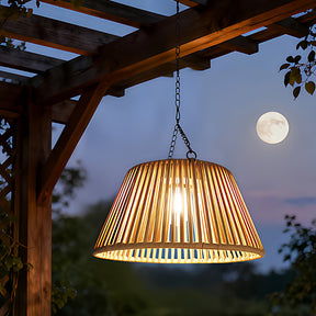 Waterproof Outdoor Solar Woven Rattan Pendant Lights for Porch Garden