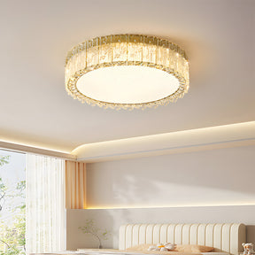 Circular Gold Stainless Steel Crystal Flush Ceiling Light for Living Room