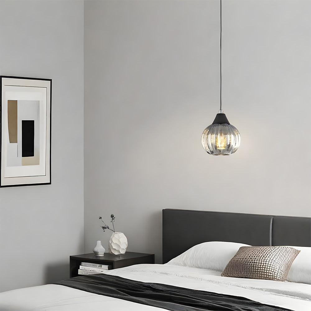 Modern Black Ribbed Glass Easy Fit Lamp Shade for Bedroom Living Room