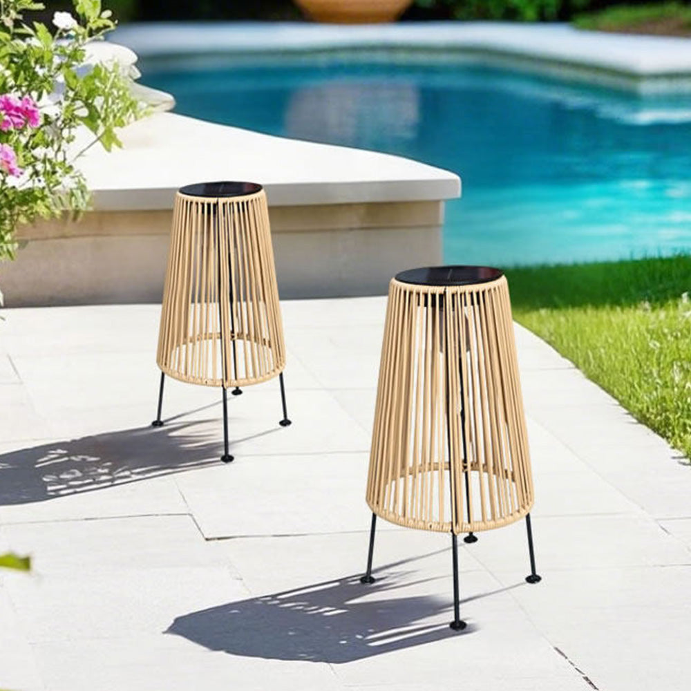 Outdoor Waterproof Solar Rattan Floor Lamps for Patio Garden Porch