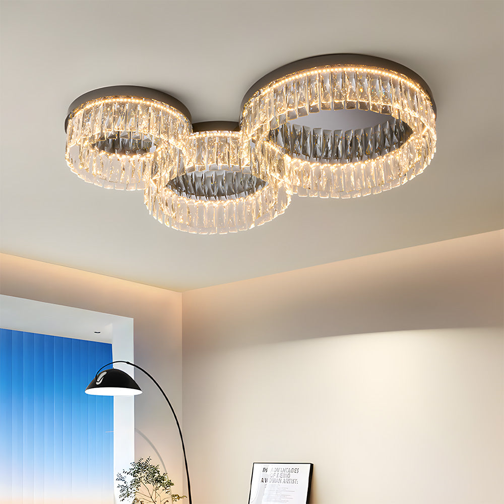 Modern Round Luxury Crystal Flush Ceiling Lights for Living Room