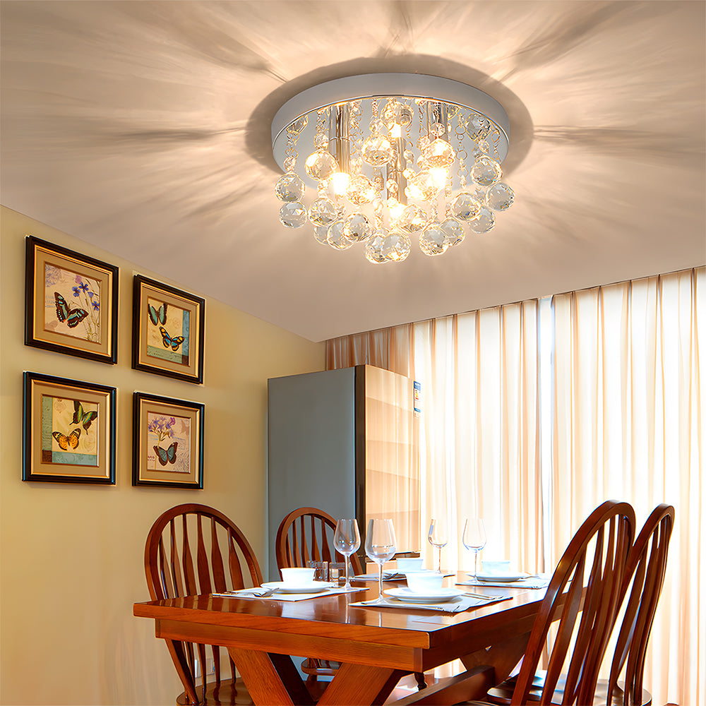 Modern Ceiling lights with Crystal Droplets, Chrome Finish