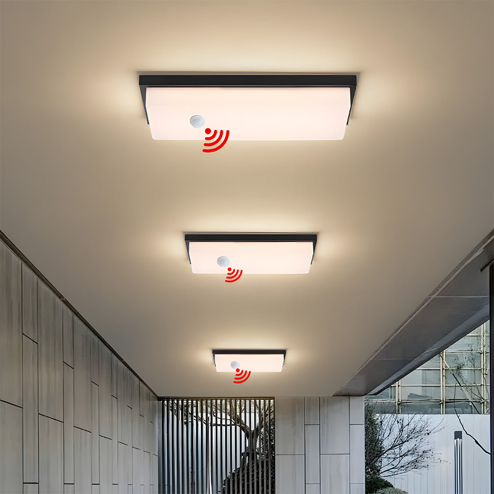 IP65 Rectangular Motion Sensor Aluminium PC Outdoor Ceiling Light for Entryway