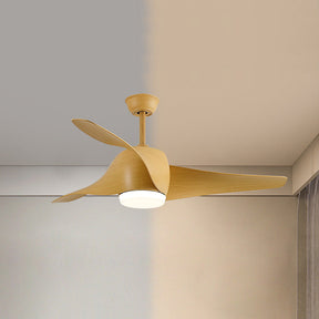 Wood Simple Flush Ceiling Fan With LED Light And Remote