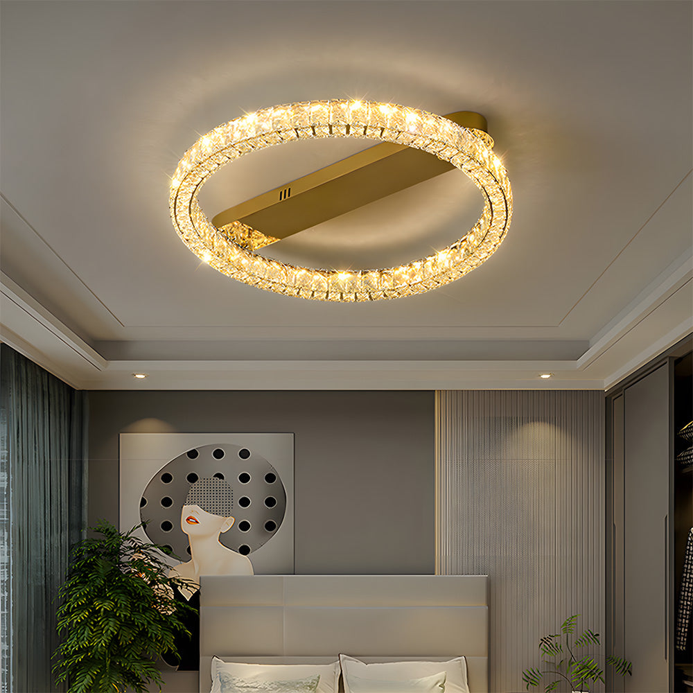 Modern Luxury K9 Crystal Ceiling Lights LED Gold Flush Mount Light Fixtures