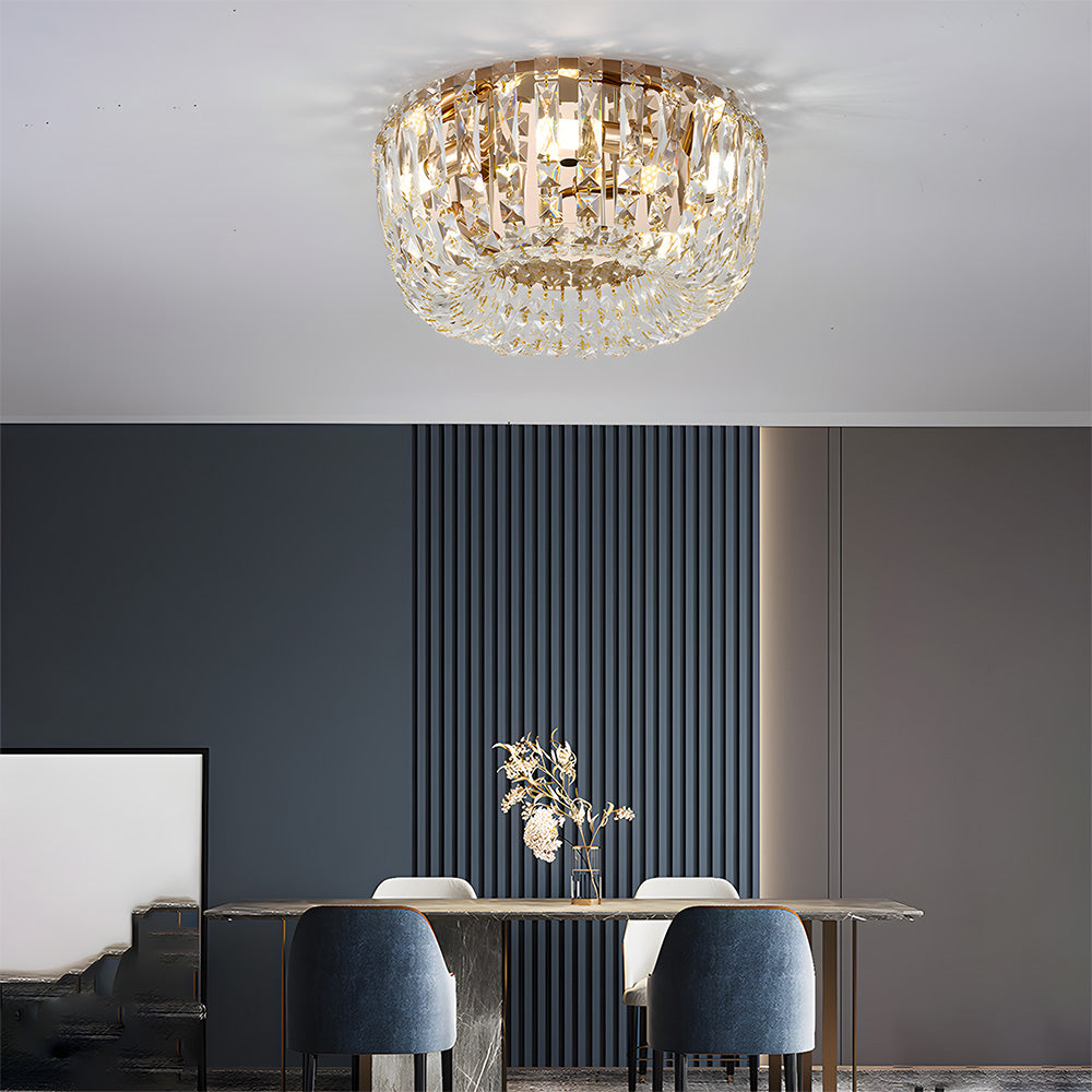 Luxury Multi-Tier Crystal Gold Flush Mount Ceiling Light for Living Room