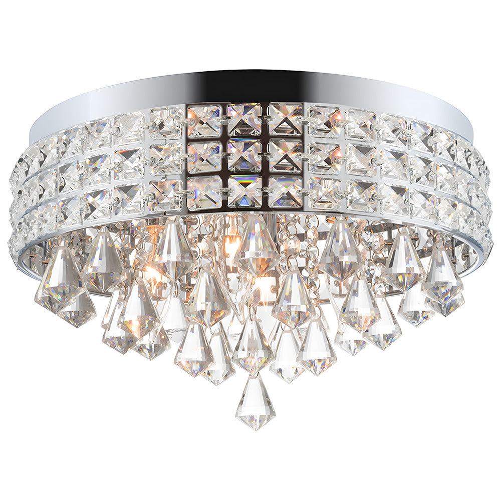 Modern Silver Crystal Flush Mount Ceiling Light for Dining Areas