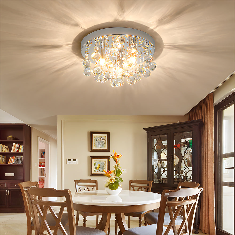 Modern Ceiling lights with Crystal Droplets, Chrome Finish