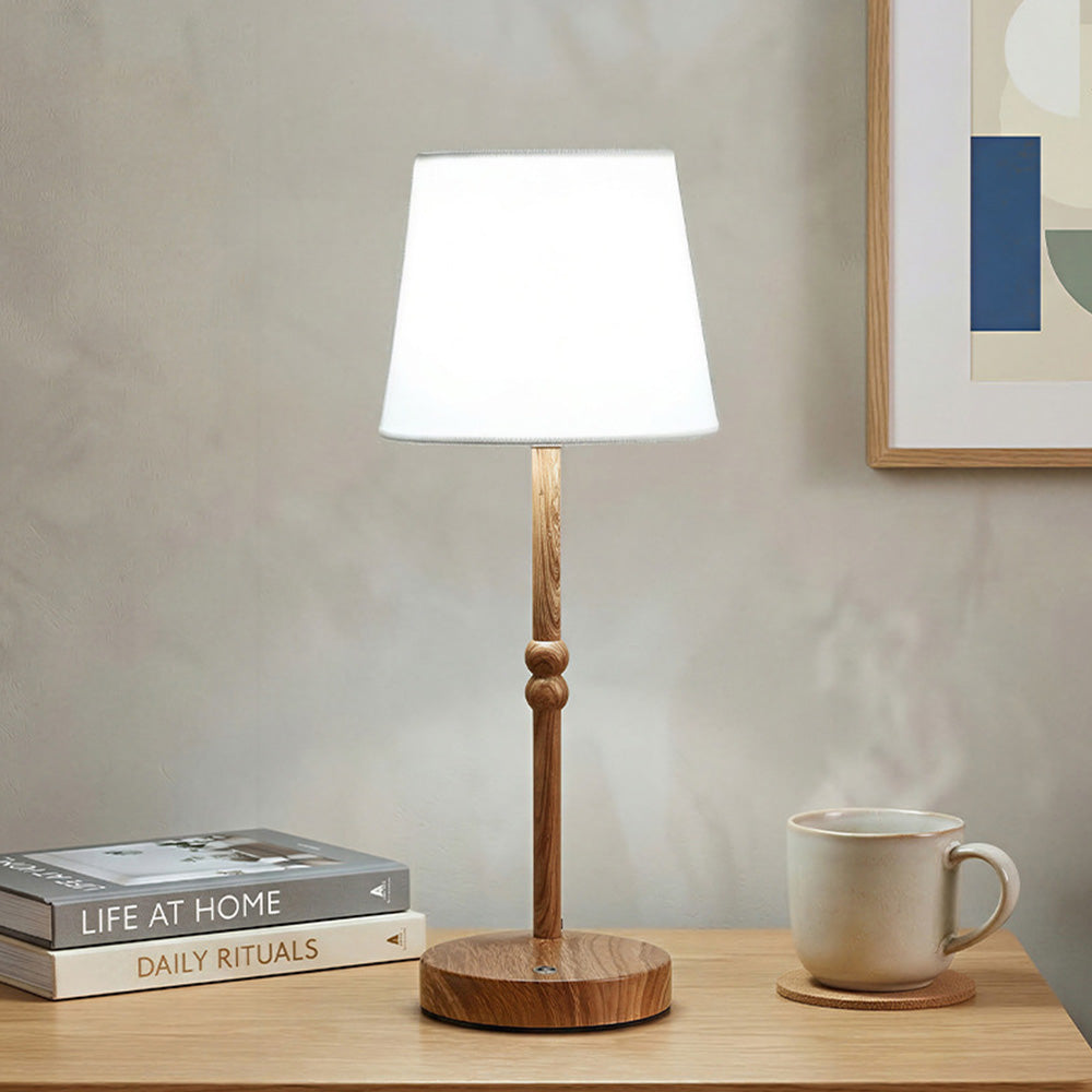 Nordic Vintage Fabric Rechargeable Dimmable Touch Table Lamp for Bedroom