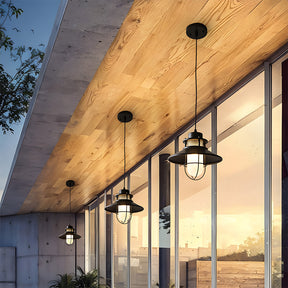 IP65 Waterproof Black Metal Cage Light Outdoor Pendant Lighting