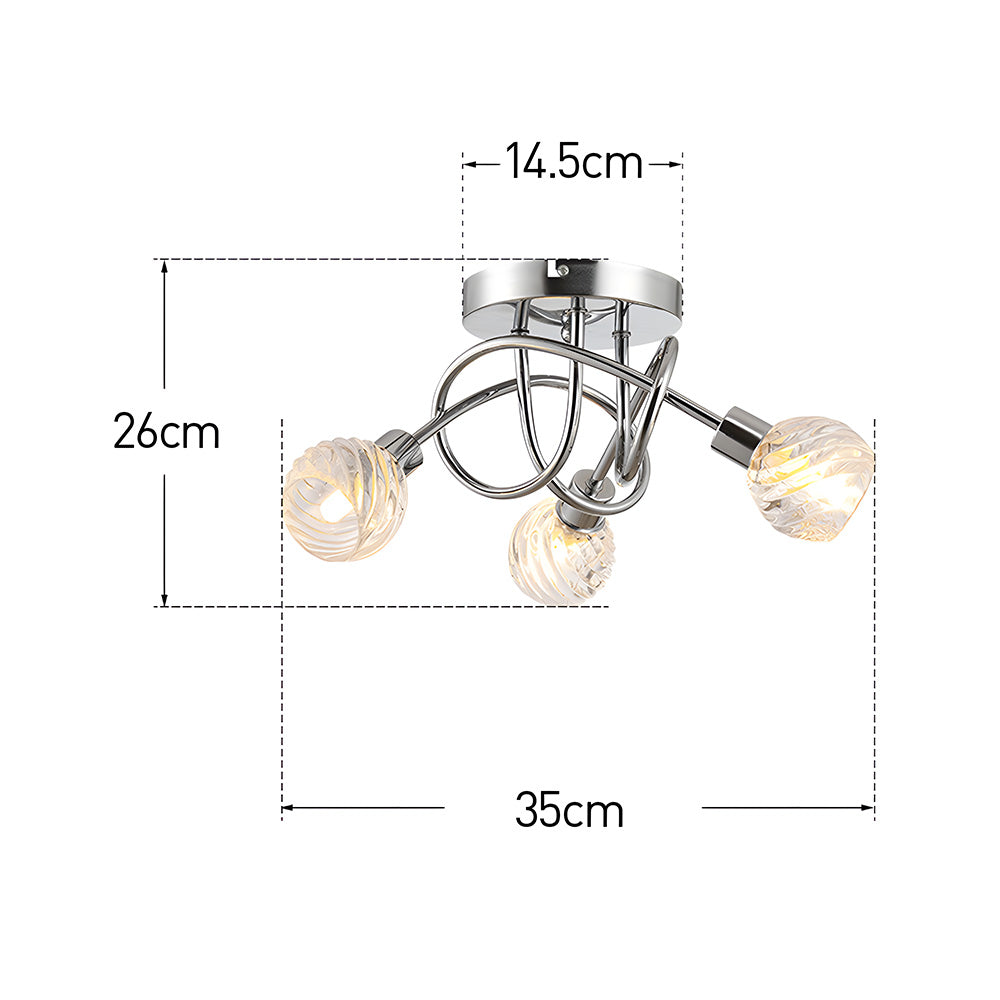 Nordic Simple Crystal Glass 3-Lights Bedroom Ceiling Light