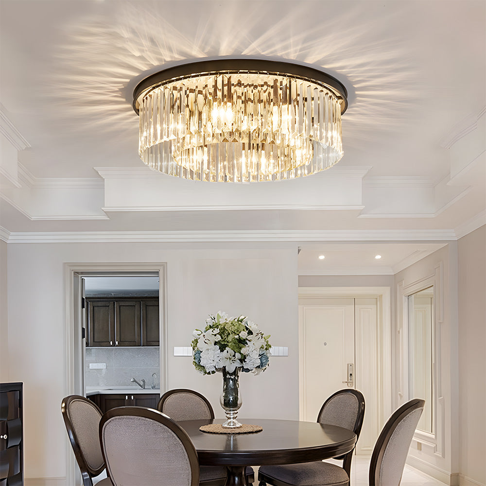 Modern Round Crystal Flush Mount Ceiling Light for Bedroom
