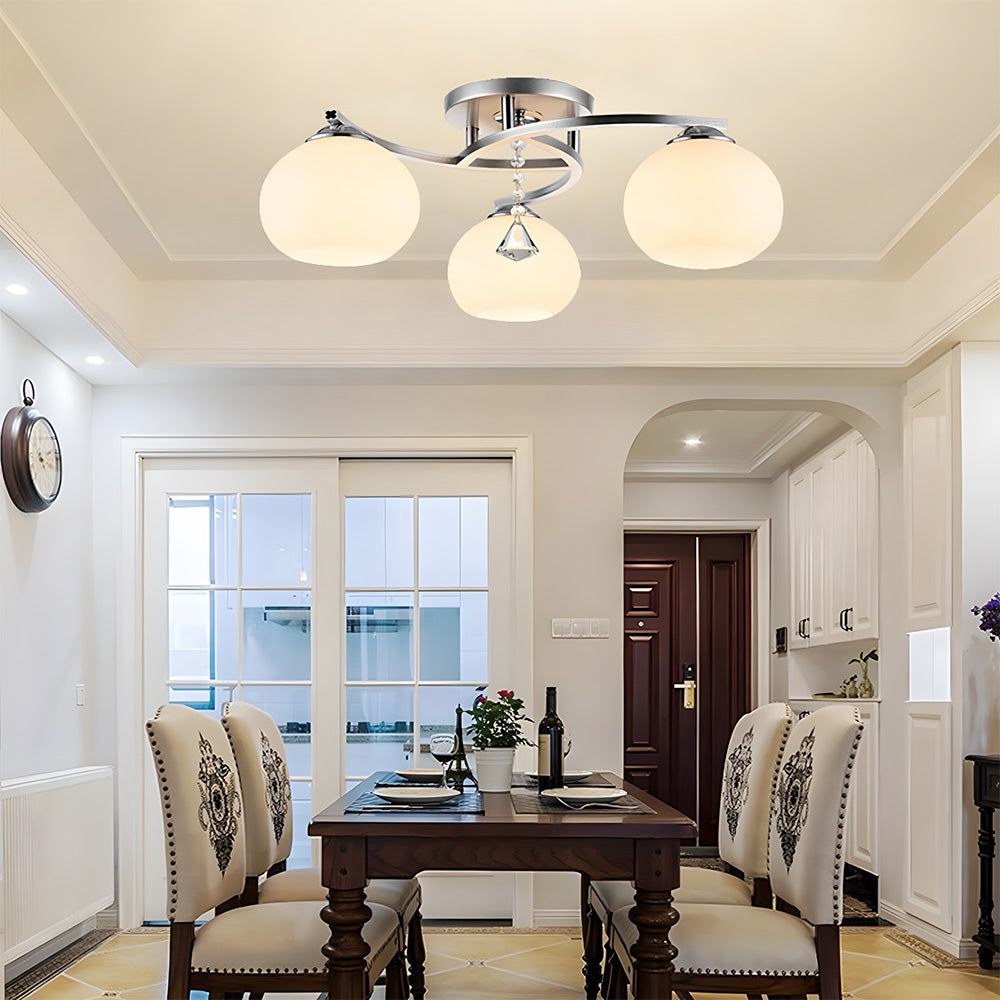 Modern Glass Ball Shade 3/5-Light Semi Flush Ceiling Lights for Living Room