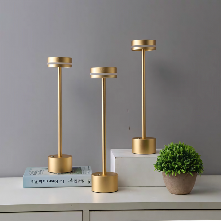 Modern I-Shaped Metal Rechargeable Dimmable Touch Table Lamp for Bedroom Tea Room