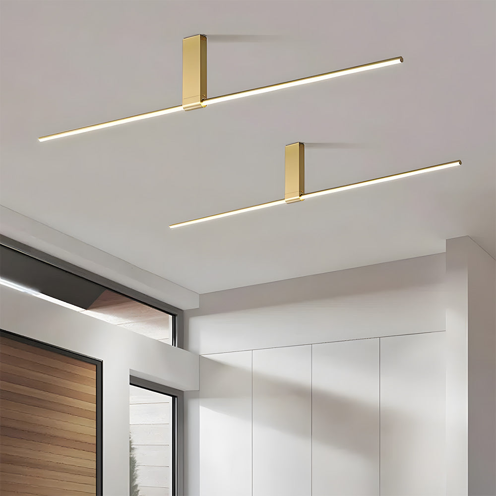 Modern Minimalist Aluminium LED Linear Semi Flush Mount Ceiling Light for Living Room Bedroom Hallway
