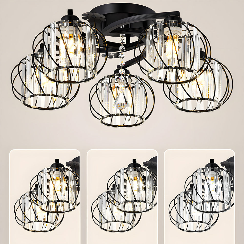 Crystal Black Semi Flush Ceiling Lights For Living Room