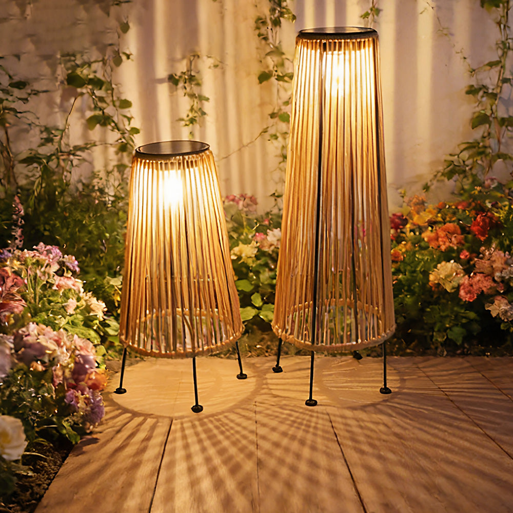 Outdoor Waterproof Solar Rattan Floor Lamps for Patio Garden Porch