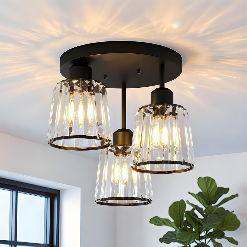 Modern Crystal Chandelier Flush Mount Ceiling Light for Living Room