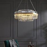 Modern Tiered Crystal LED Chandelier Luxury Hanging Lamp for Living Room Dining Room