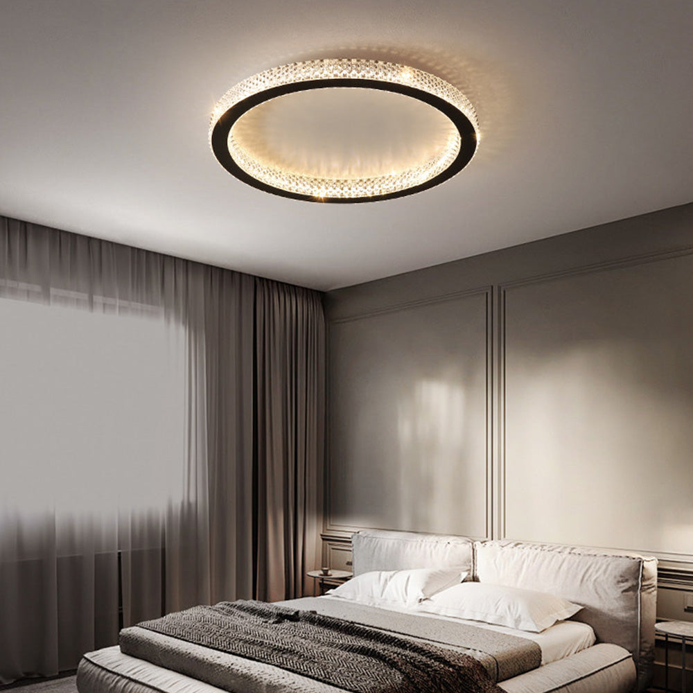Modern Luxury Black Crystal Ring LED Halo Bedroom Ceiling Light