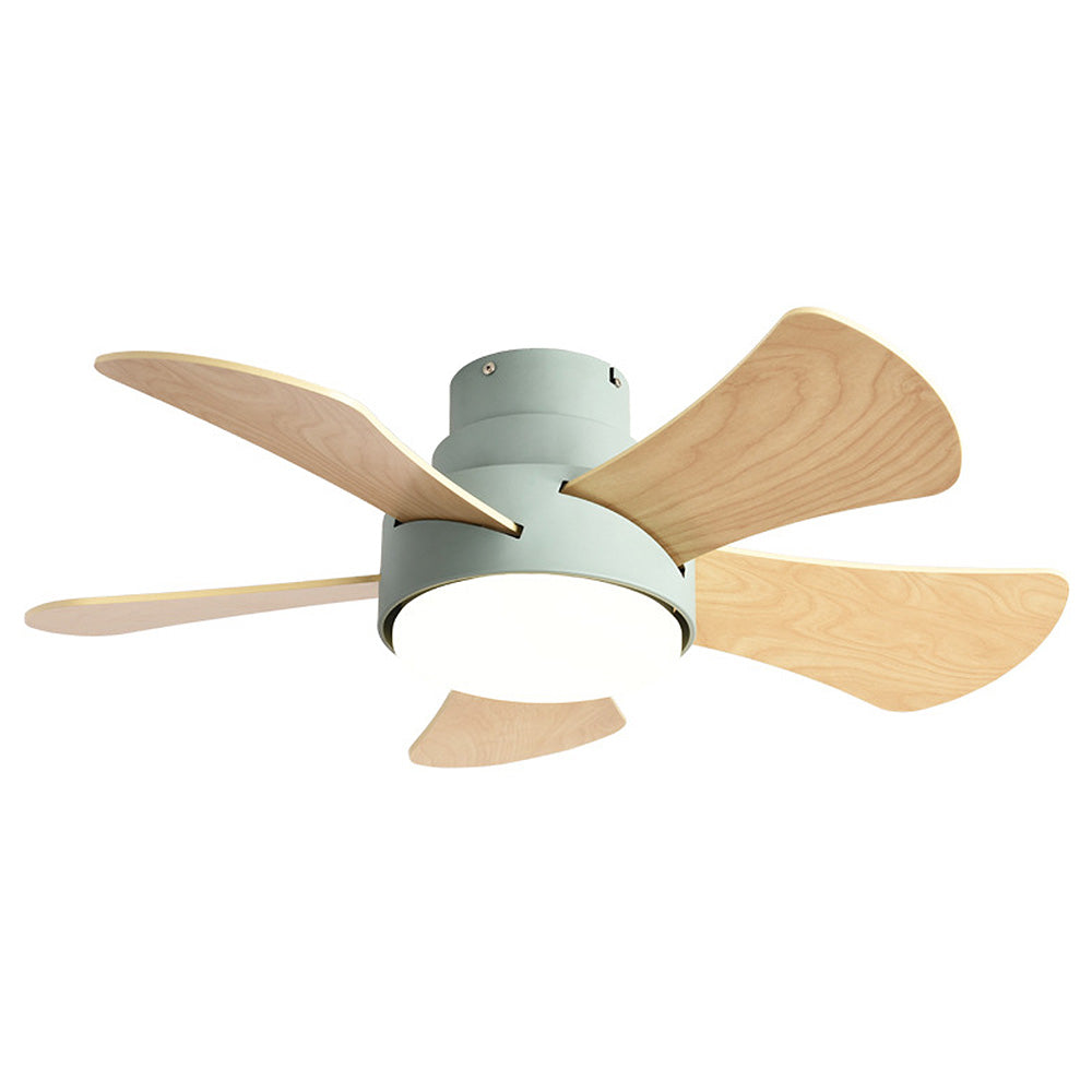 Contemporary Wood Semi-Flush Ceiling Fan With Lighting