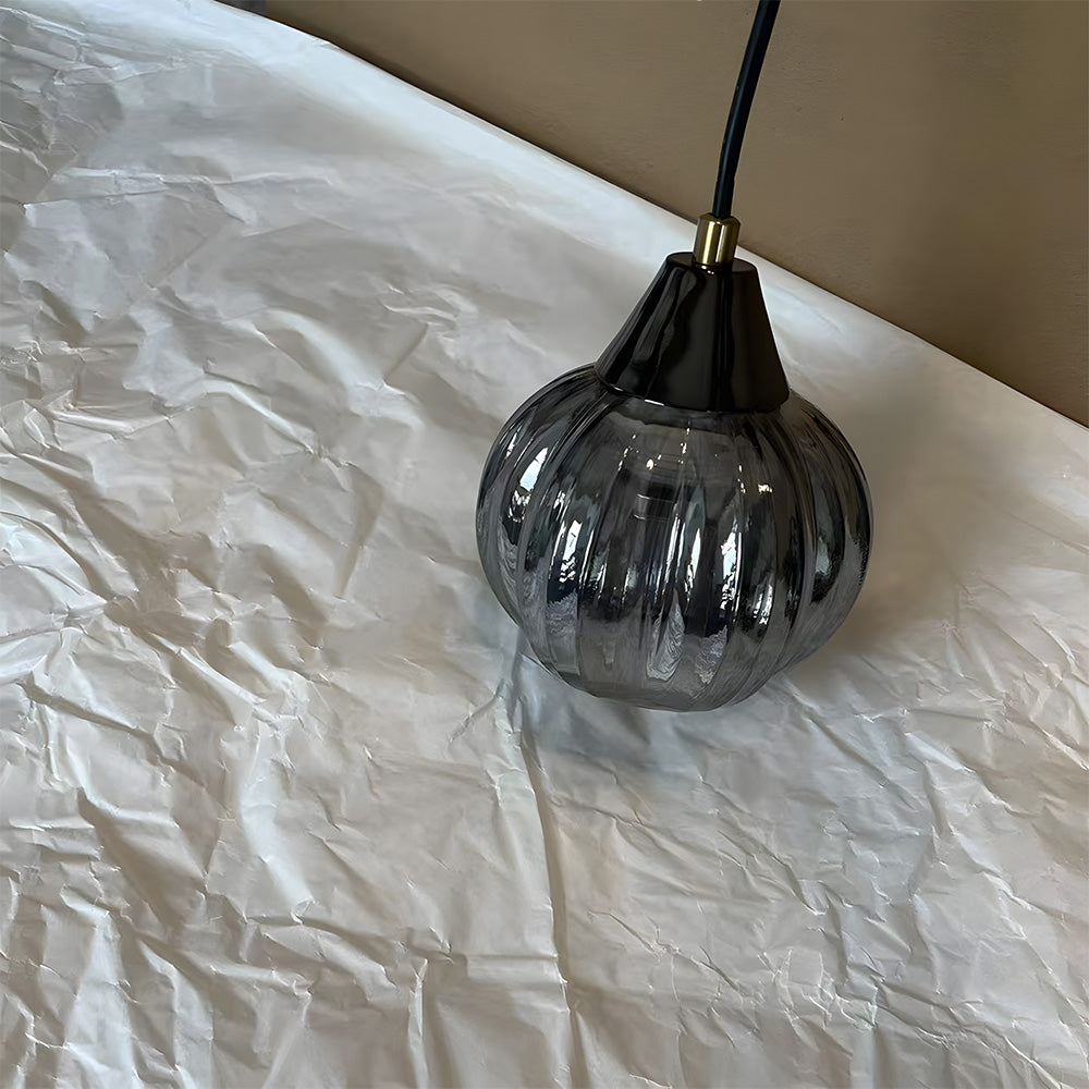 Modern Black Ribbed Glass Easy Fit Lamp Shade for Bedroom Living Room