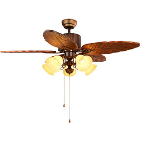 Brown Vintage Wood Flower Shape Ceiling Fan With Lighting
