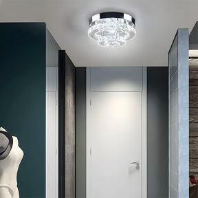 2 Layers Round LED Crystal Silver Ceiling Light for Hallway Kitchen