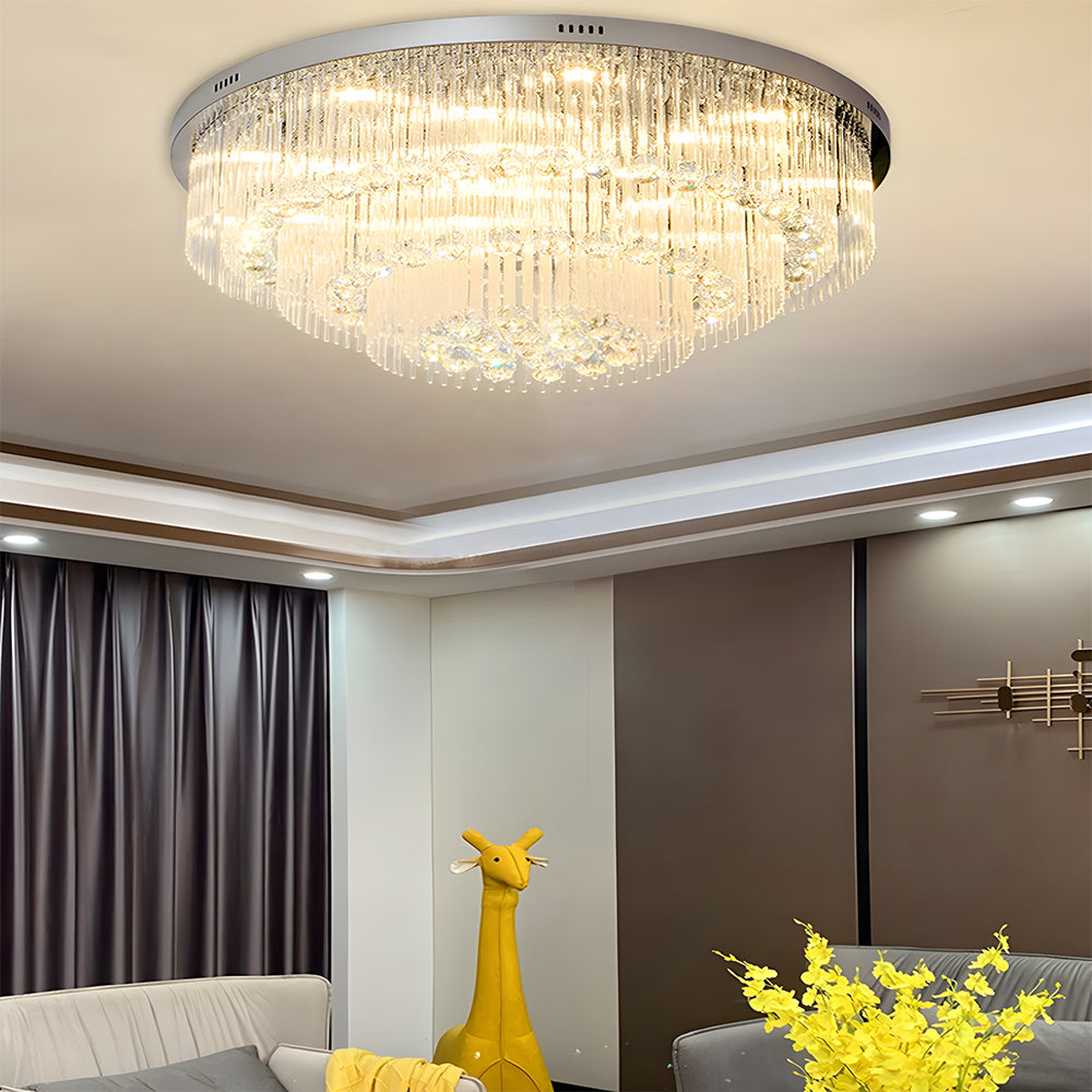 Modern Round Chrome Crystal LED Flush Ceiling Lights