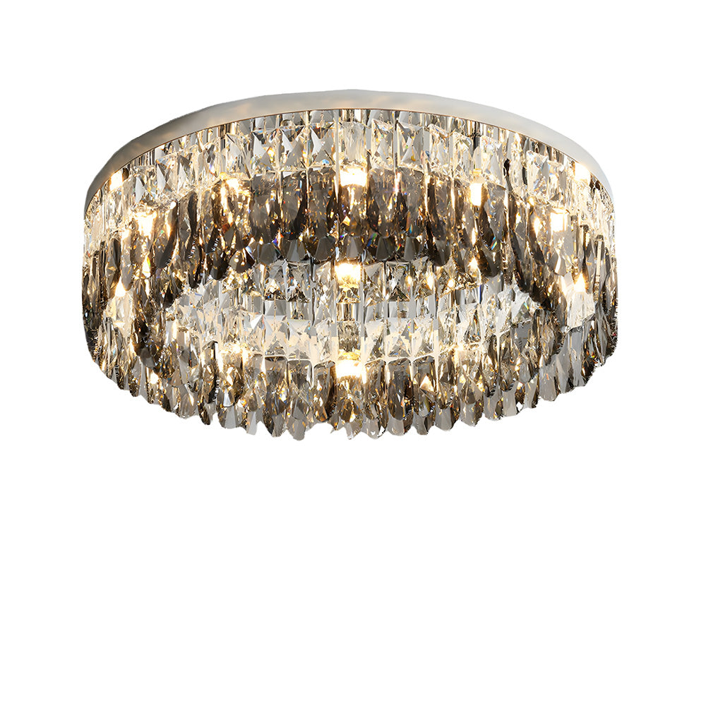 Contemporary Crystal Silver Ring Flush Mount Ceiling Light for Living Room