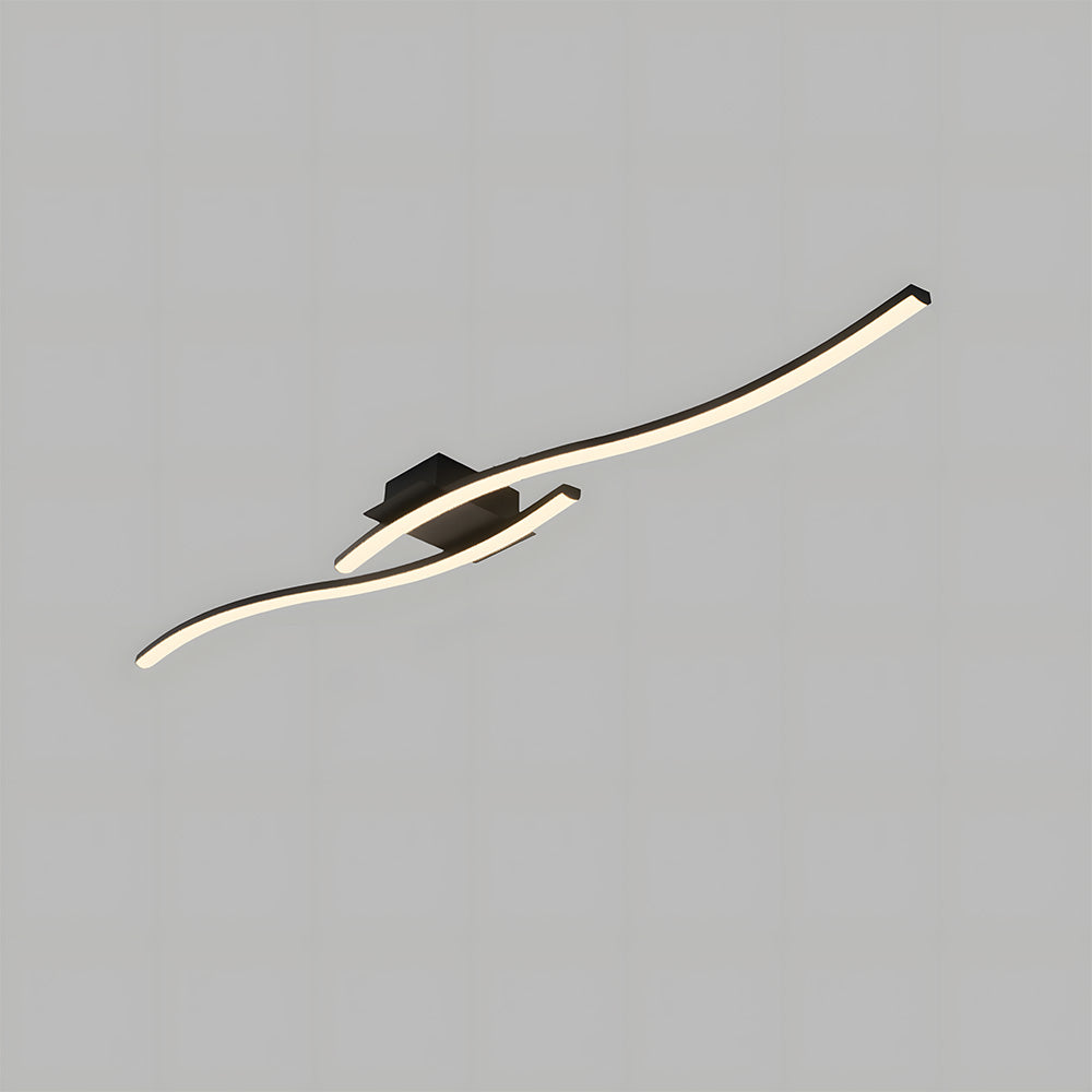 Modern Black Linear Flush Mount Wave LED Ceiling Lights for Bedroom