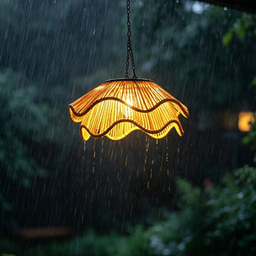 Outdoor Solar Wavy Woven Rattan Pendant Light for Patio Garden Gazebo