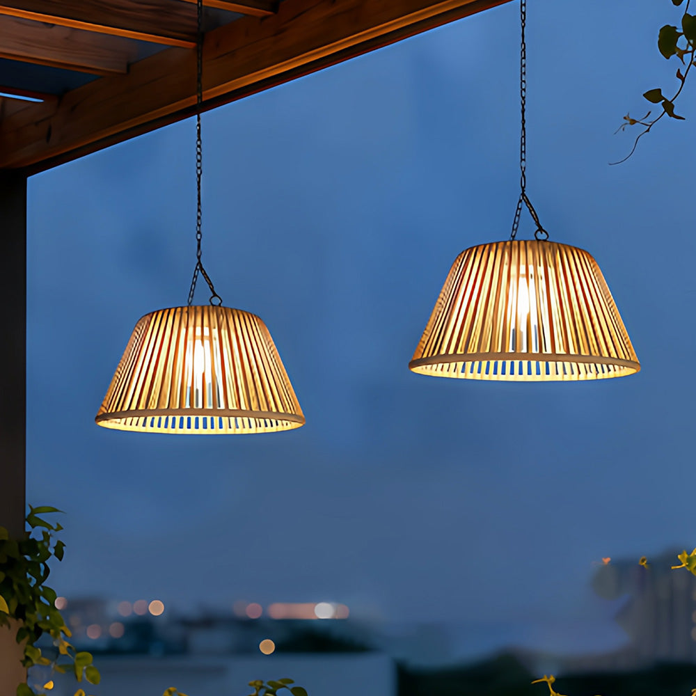 Waterproof Outdoor Solar Woven Rattan Pendant Lights for Porch Garden
