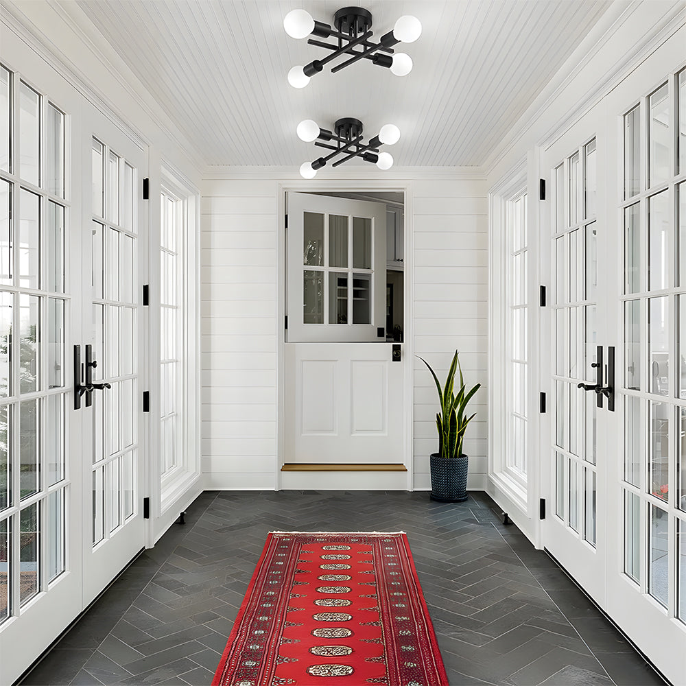 Sputnik Black Semi Flush Mount Ceiling Light for Farmhouse Kitchen Dining Room Hallway