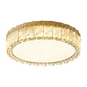Circular Gold Stainless Steel Crystal Flush Ceiling Light for Living Room