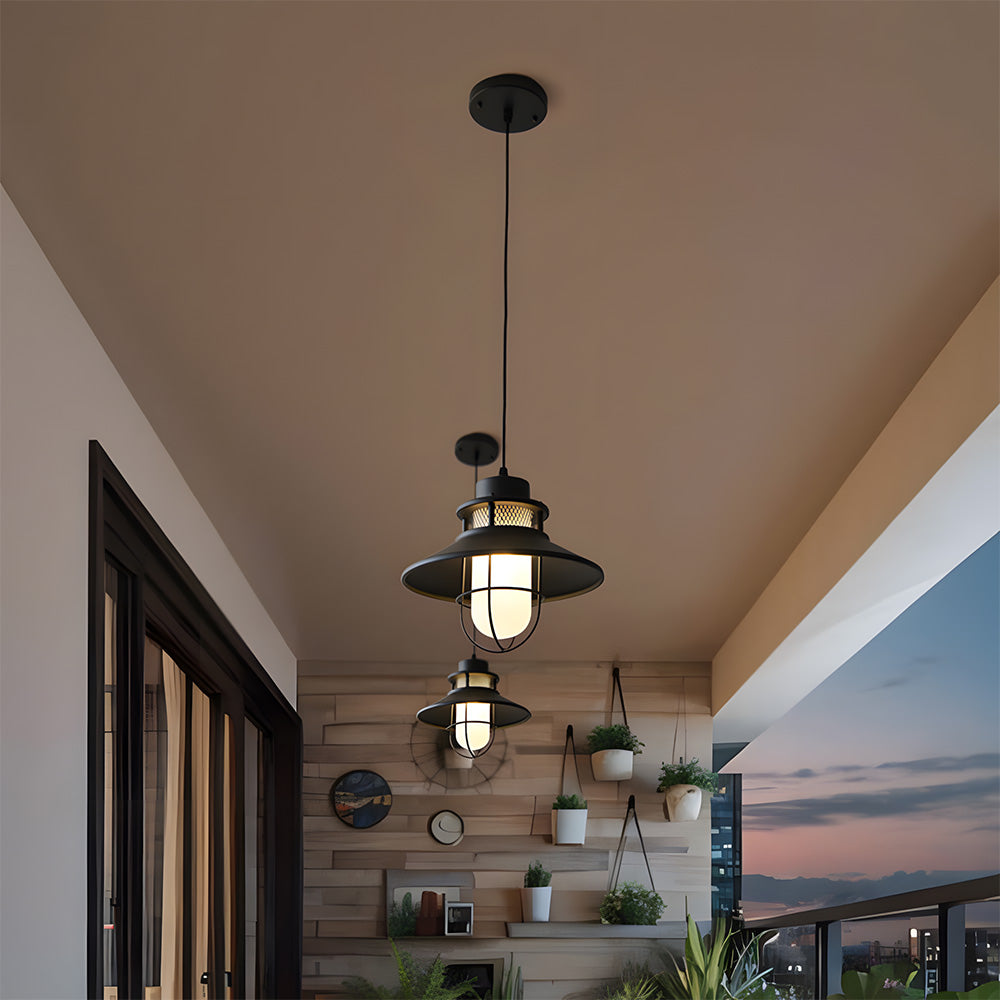 IP65 Waterproof Black Metal Cage Light Outdoor Pendant Lighting