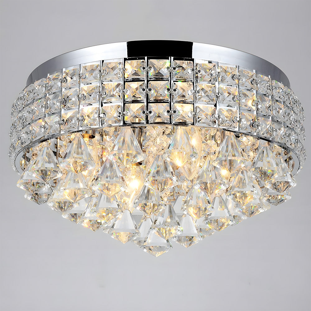 Modern Silver Crystal Flush Mount Ceiling Light for Dining Areas